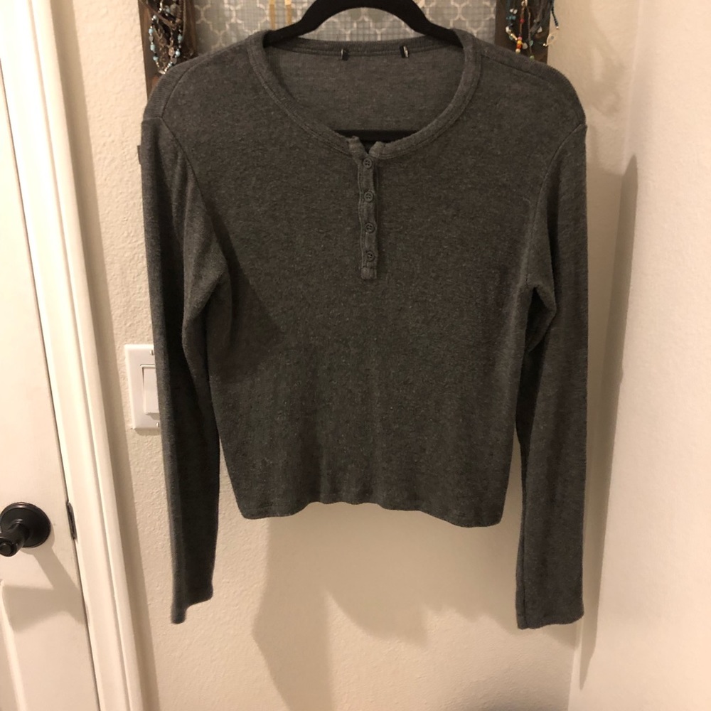 grey buttoned long sleeve